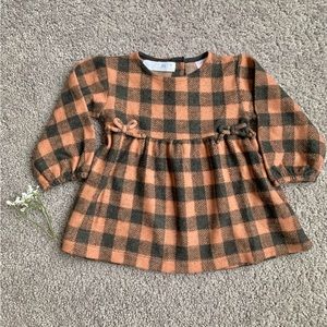 NEW Zara Baby 6-9 Months Brown and Black Plaid Dress with Bows